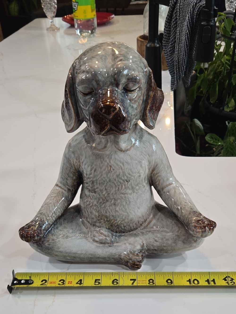 Pier 1 Glazed Gray and Brown Meditating Dog Figurine